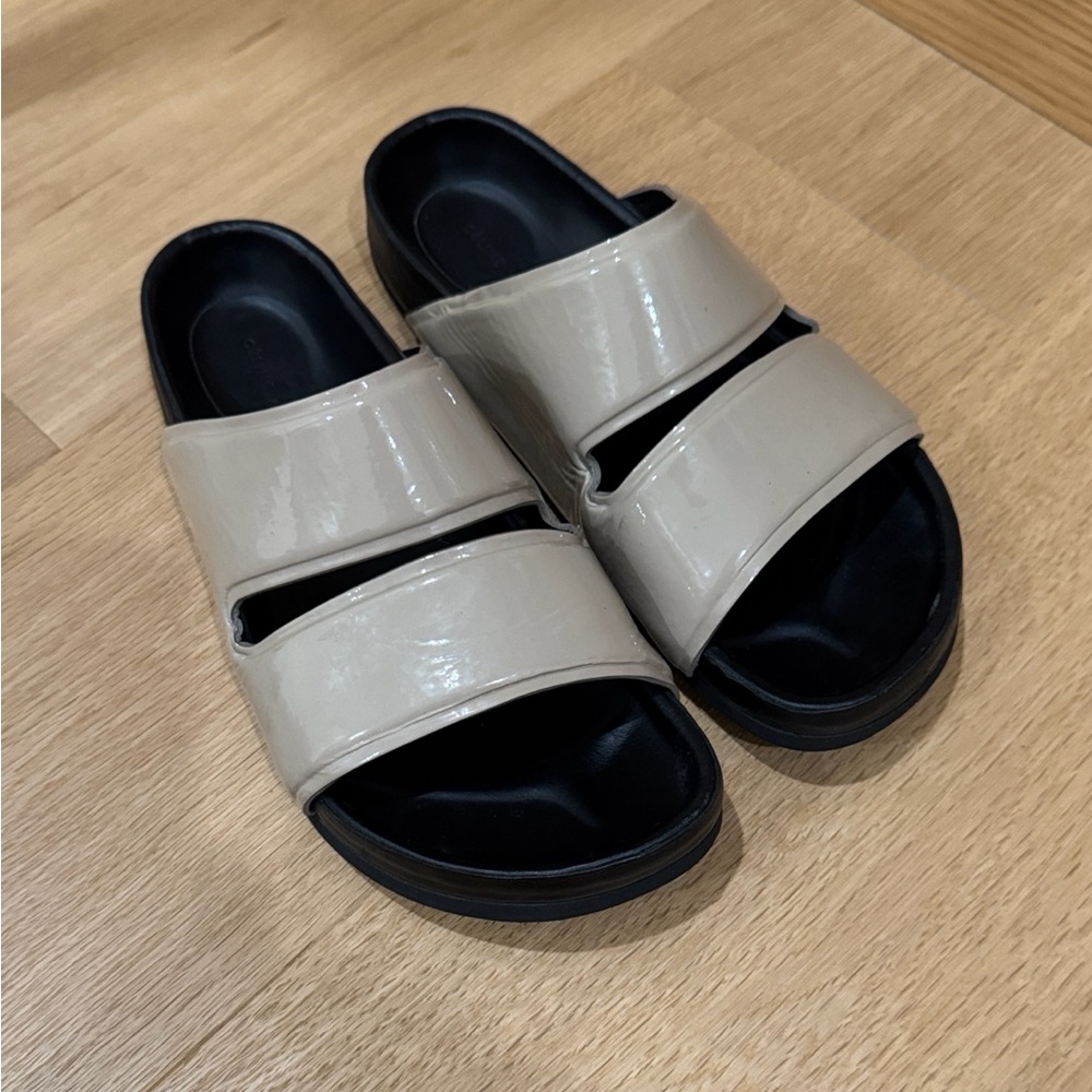 Céline Beige Patent Leather Slide Women's Sandals